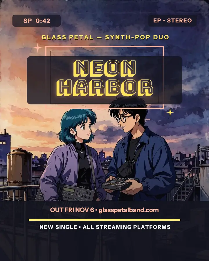 Glass Petal Neon Harbor anime post template