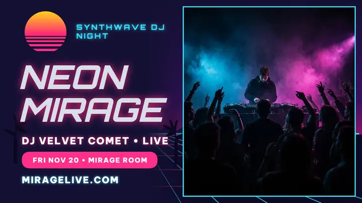 Neon Mirage synthwave DJ night thumbnail template