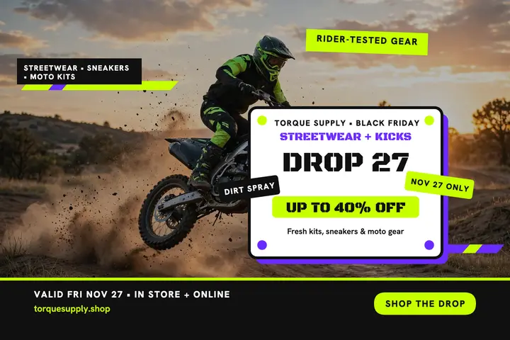 Torque Supply Black Friday drop postcard: black friday sale postcard template