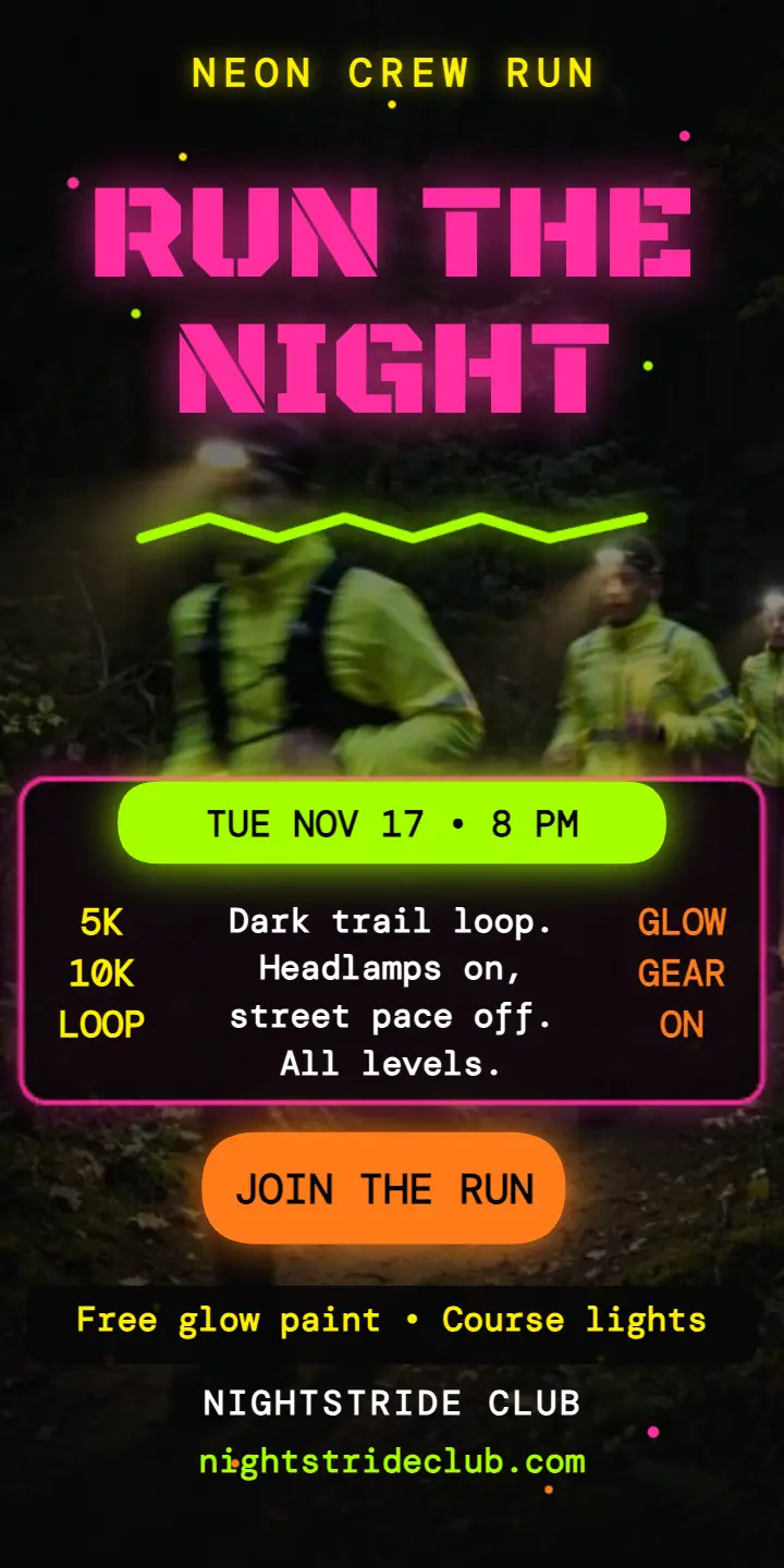 Nightstride Club neon night run ad template