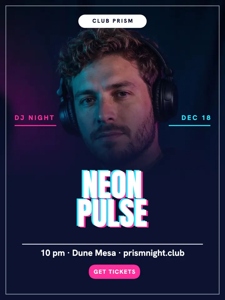 Neon Pulse DJ night portrait template