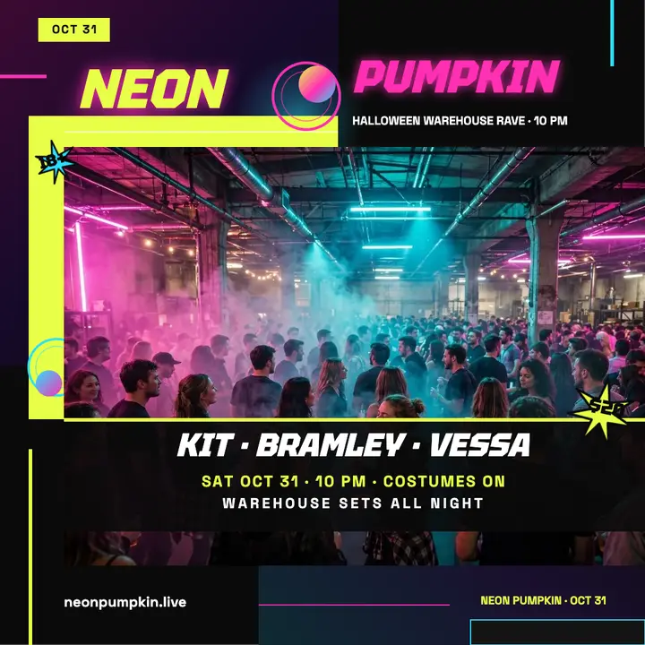 Neon Pumpkin Halloween warehouse rave template