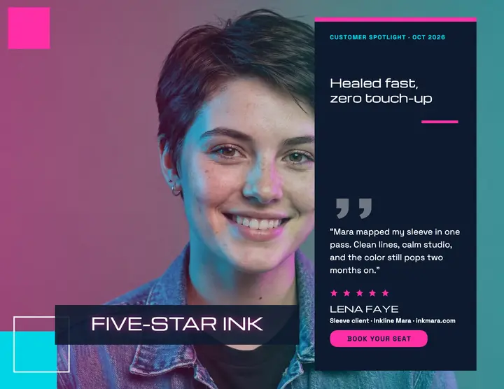 Neon tattoo client review flyer, Inkline Mara template