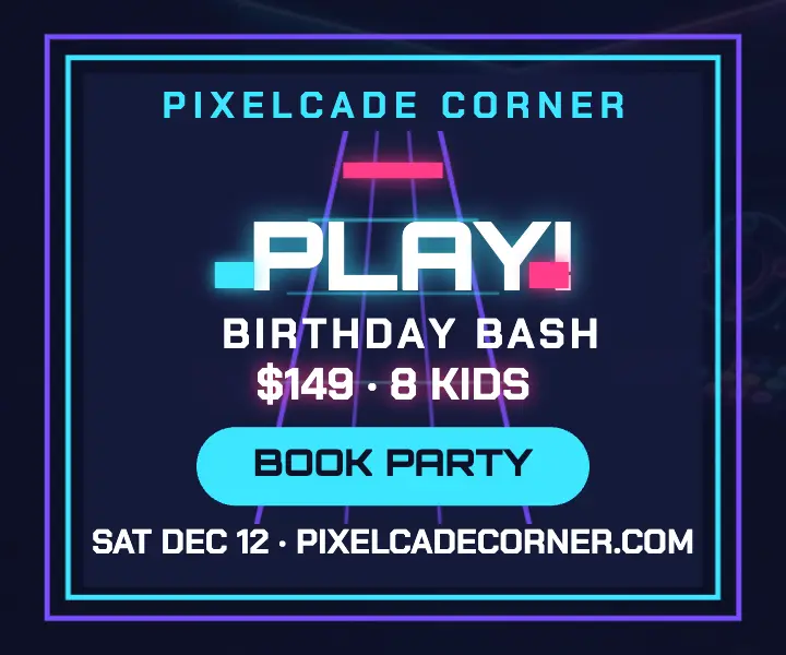 Pixelcade Corner neon birthday party ad template
