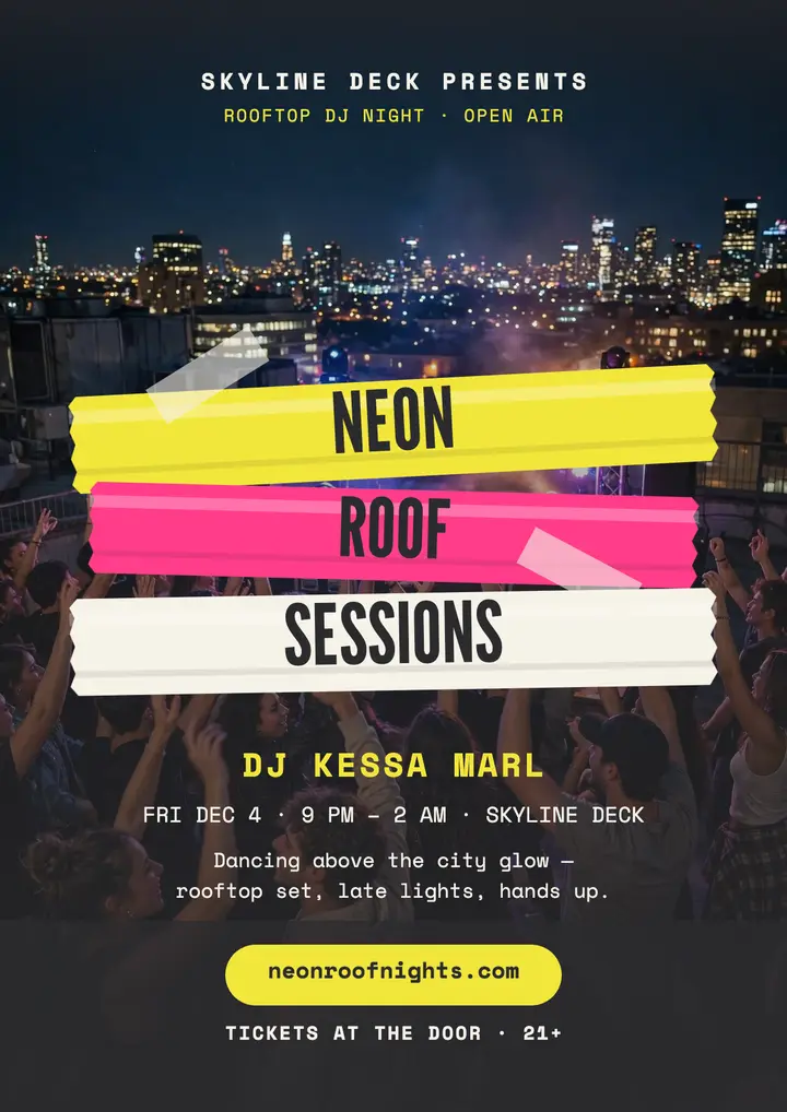 Neon Roof Sessions rooftop DJ flyer template