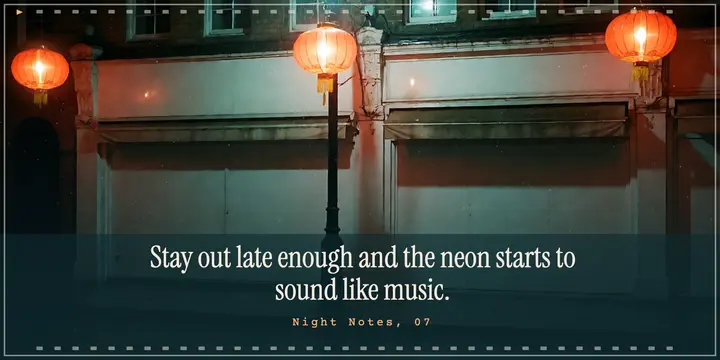Night walk neon quote post, CineStill halation template