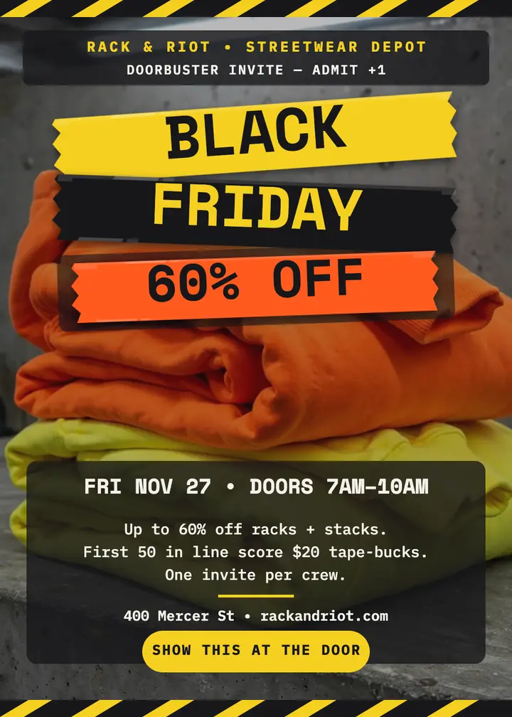 Rack and Riot Black Friday doorbuster invitation template