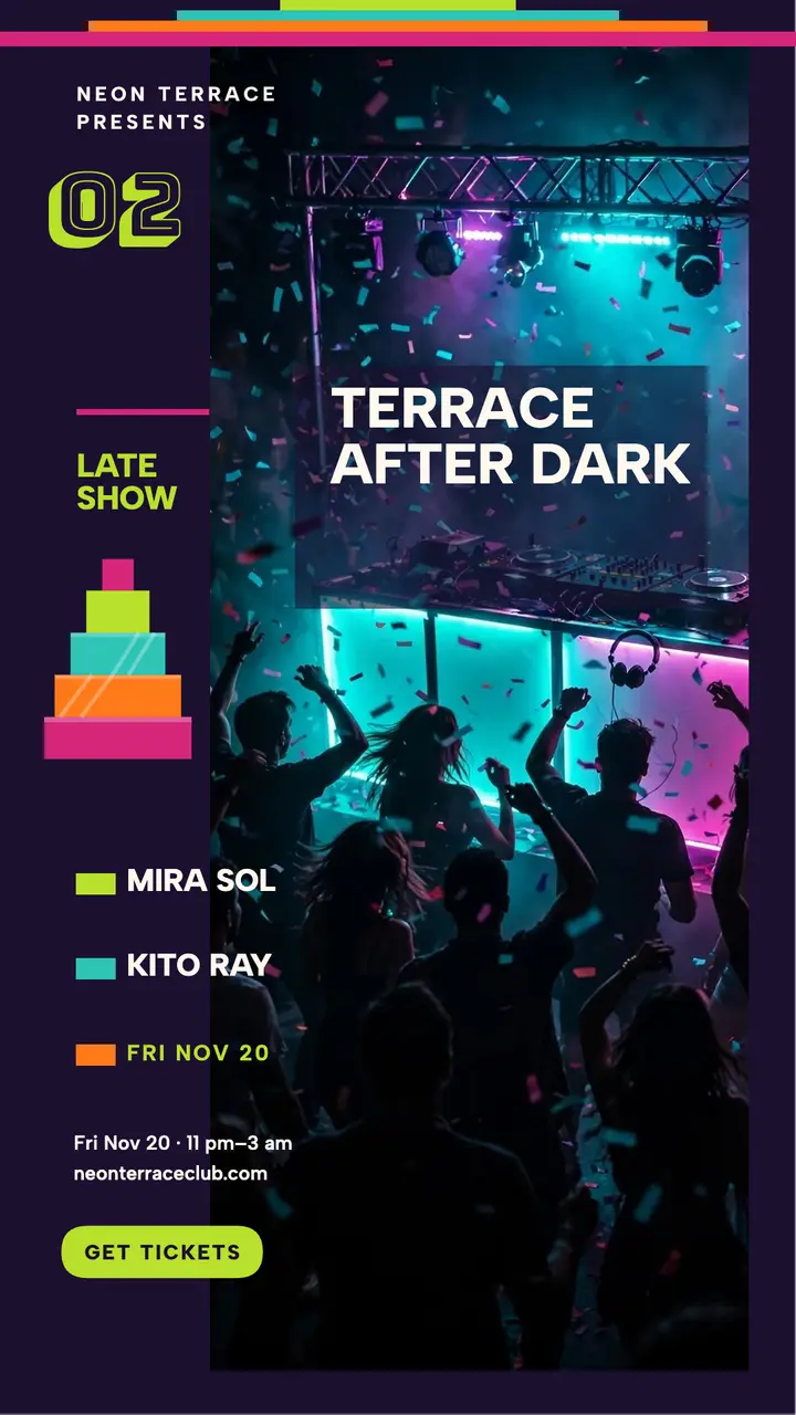Neon Terrace DJ night lineup story template