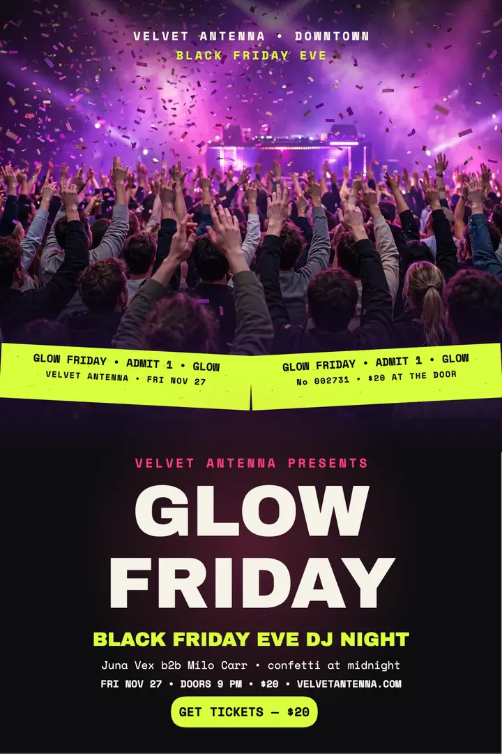 Glow Friday DJ night poster with wristband template