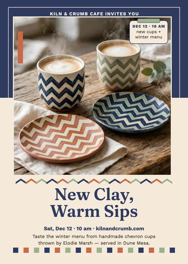 Kiln and Crumb cafe clay tasting invite: cafe tasting invite template