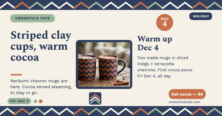Emberfold chevron cocoa mug launch: cocoa mug launch post template