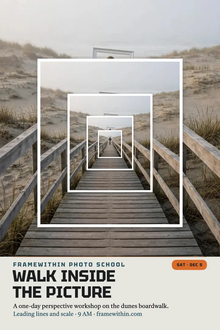 Framewithin boardwalk perspective workshop poster template