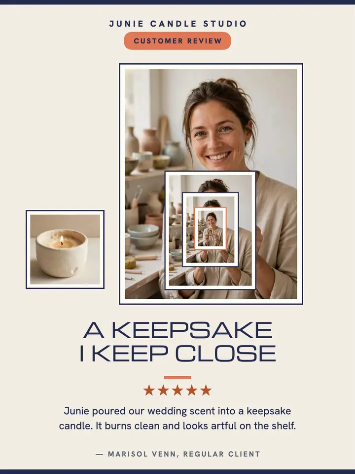 Junie nested frame review portrait: customer review card template