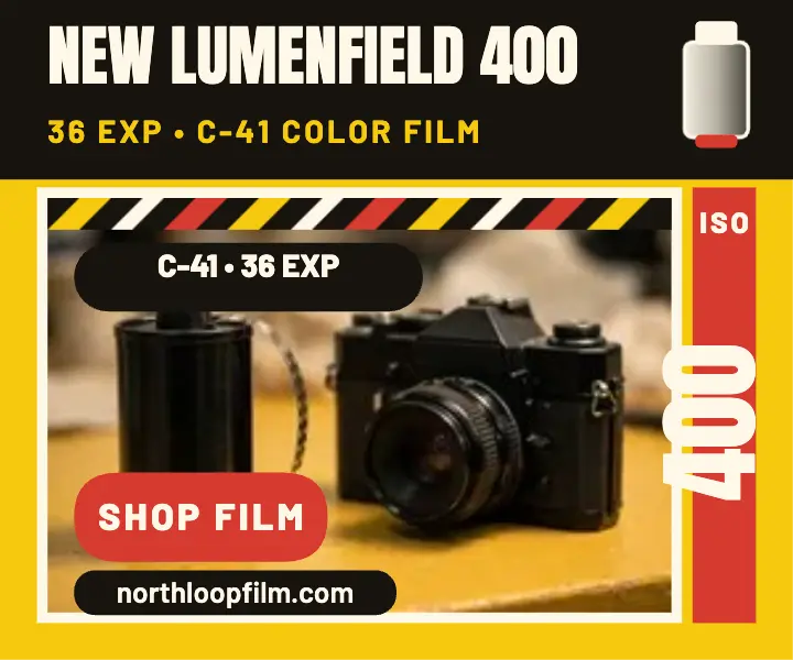 Lumenfield 400 film stock rectangle ad template