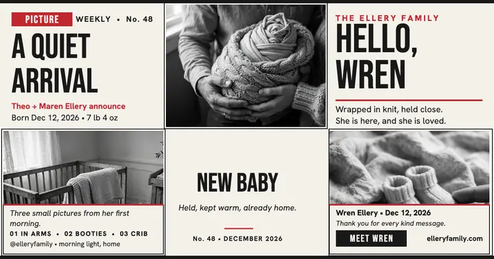 New baby photo essay post: new baby announcement template