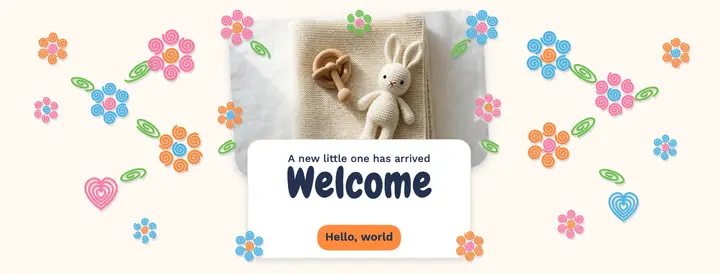 New baby welcome Facebook cover, quilled flowers: baby announcement cover template