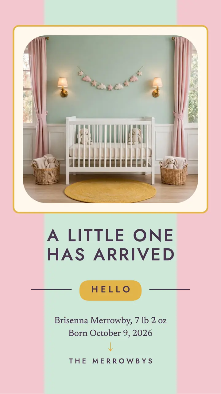 New baby storybook announcement story template