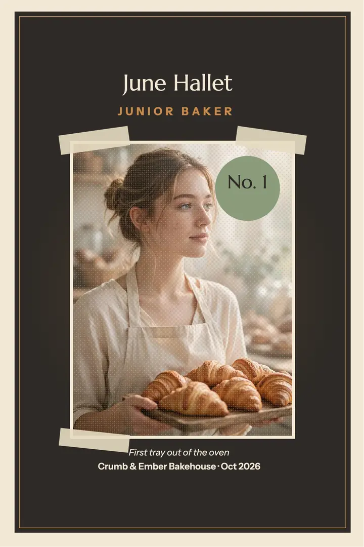 June Hallet new baker autochrome poster: new job baker poster template