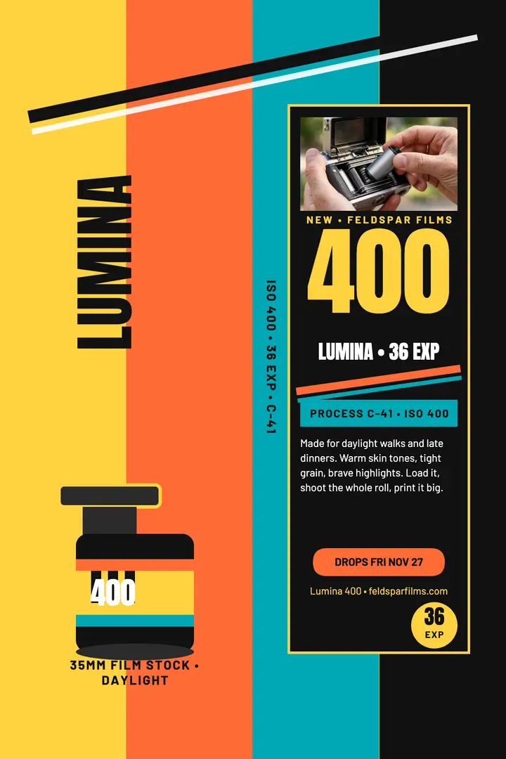 Lumina 400 film stock launch poster template