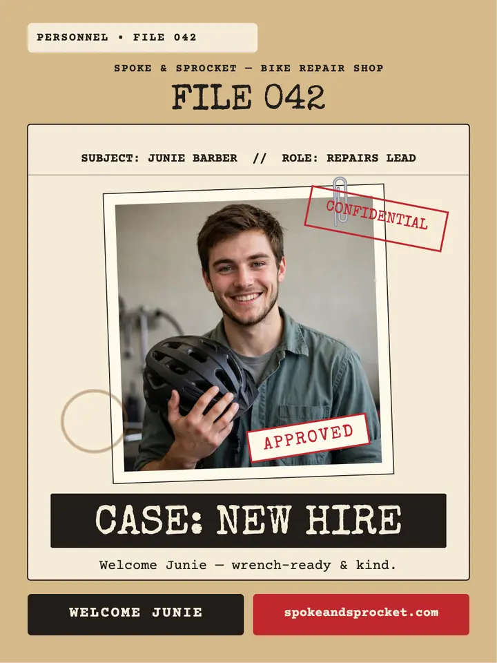 Welcome aboard bike mechanic case file template