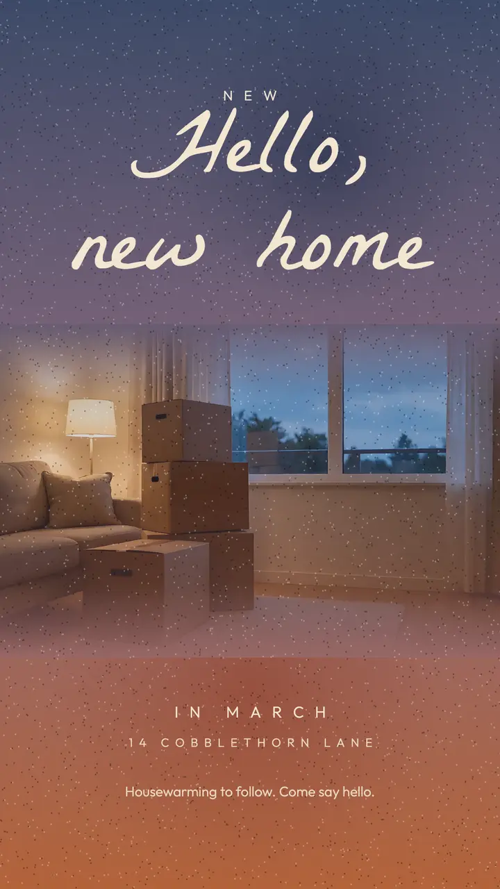 New home announcement story, dirty gradient with grain template