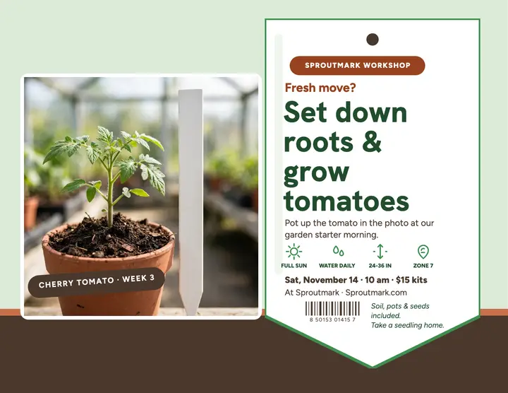 Sproutmark new home garden workshop flyer: garden workshop flyer template