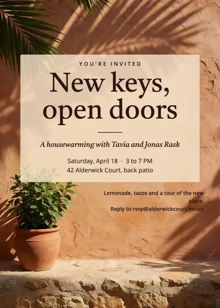 New keys housewarming invitation, sun shadow template