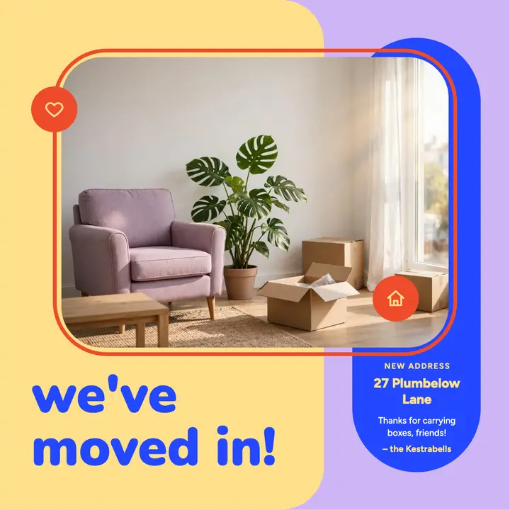 We've moved in announcement, bouba grotesk template