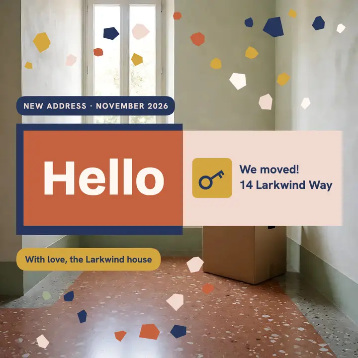 New home moving announcement, terrazzo chips template