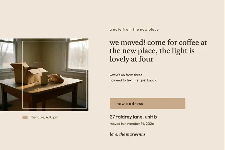 We moved new address postcard, ambient realism template