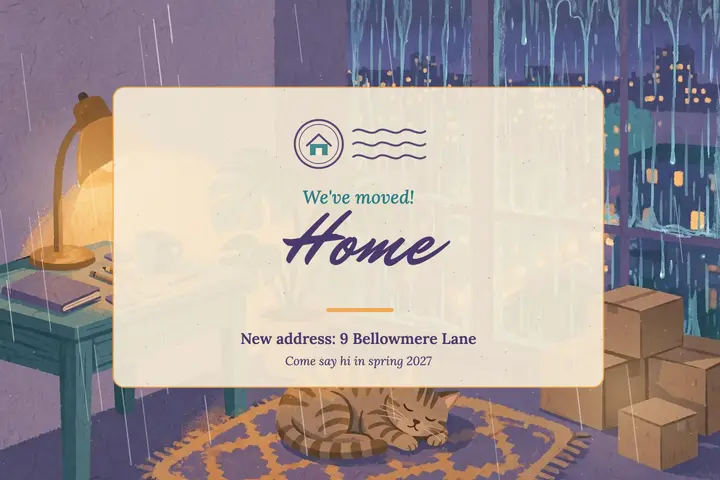 New home moving postcard, lo-fi dusk room template