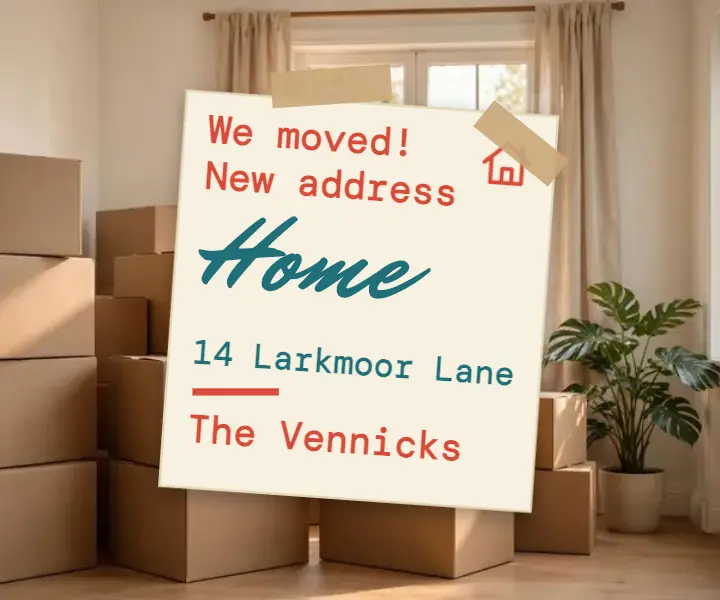 We moved new address card, travel journal ad template
