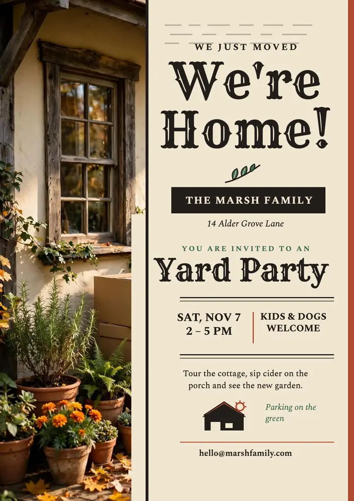 Marsh Family new home yard party flyer template