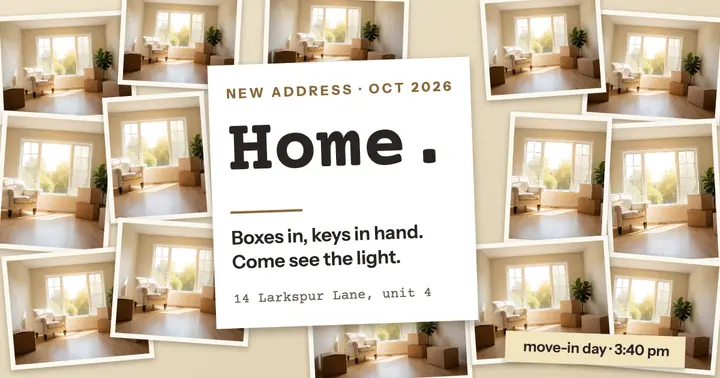 Moving day new home announcement photo joiner: new home announcement post template
