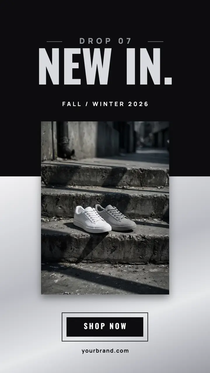 Black and chrome New in sneaker drop story template