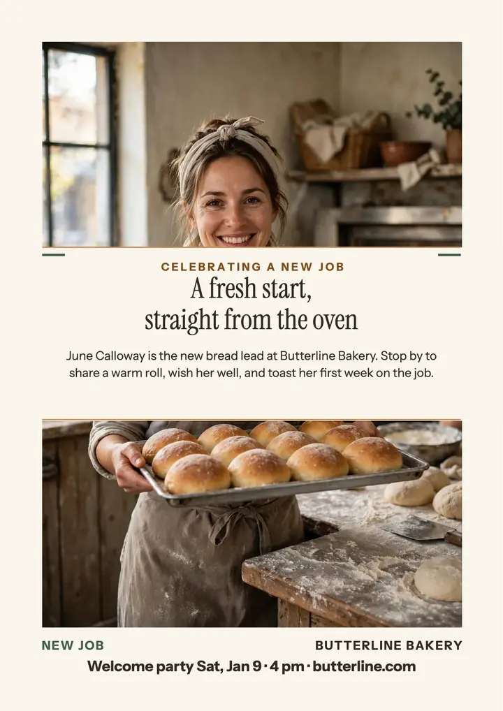 June Calloway new job baker flyer template
