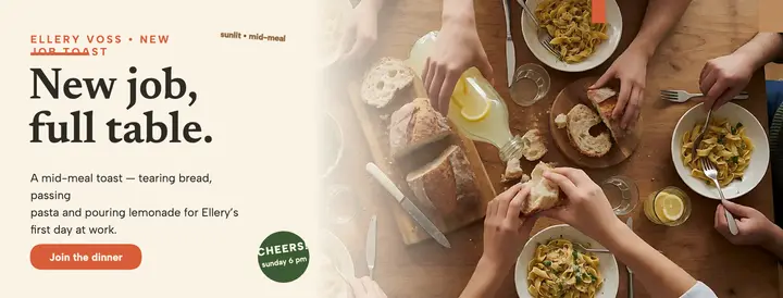 Ellery Voss new job dinner cover: new job dinner cover template