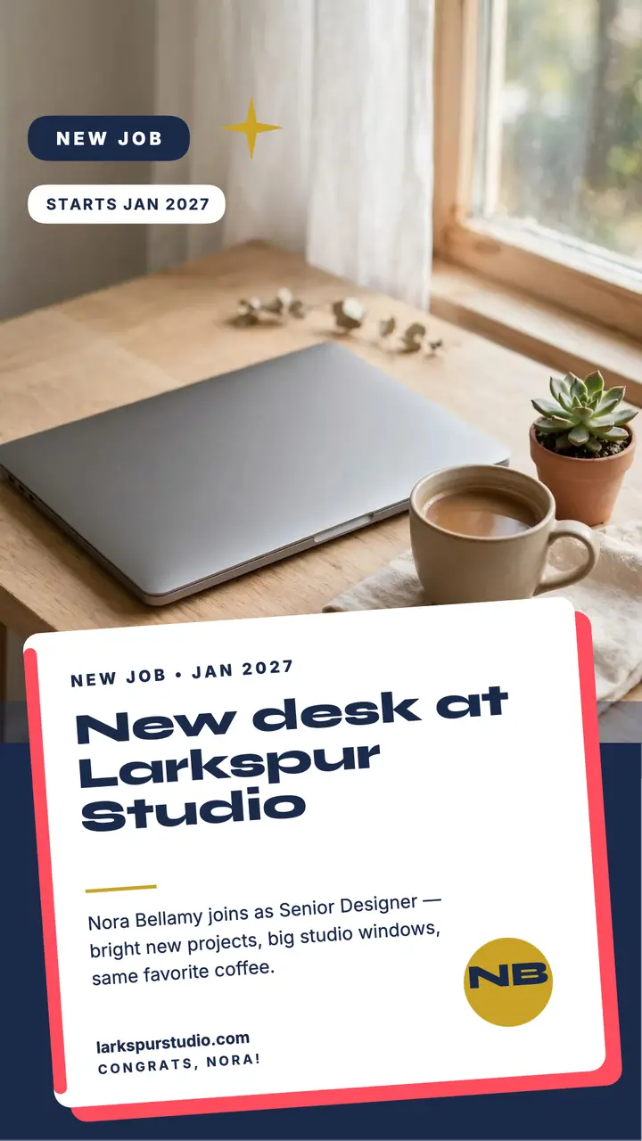 Nora's new job duplex card story template
