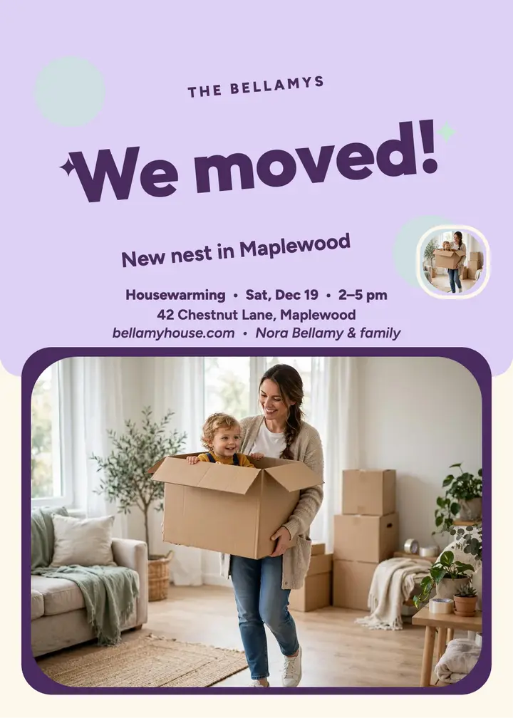 Bellamy family moving announcement invite template