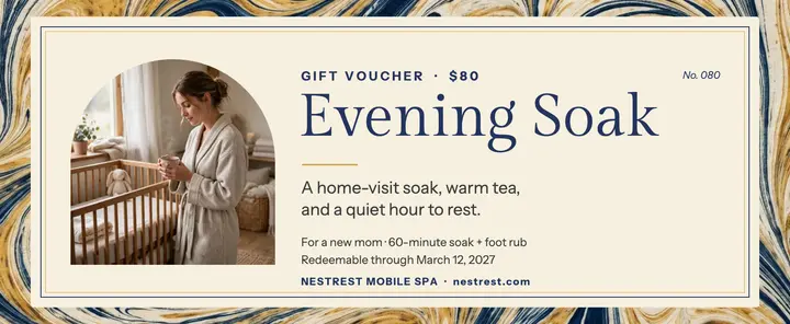 Nestrest evening soak gift voucher, marbled: spa gift voucher template