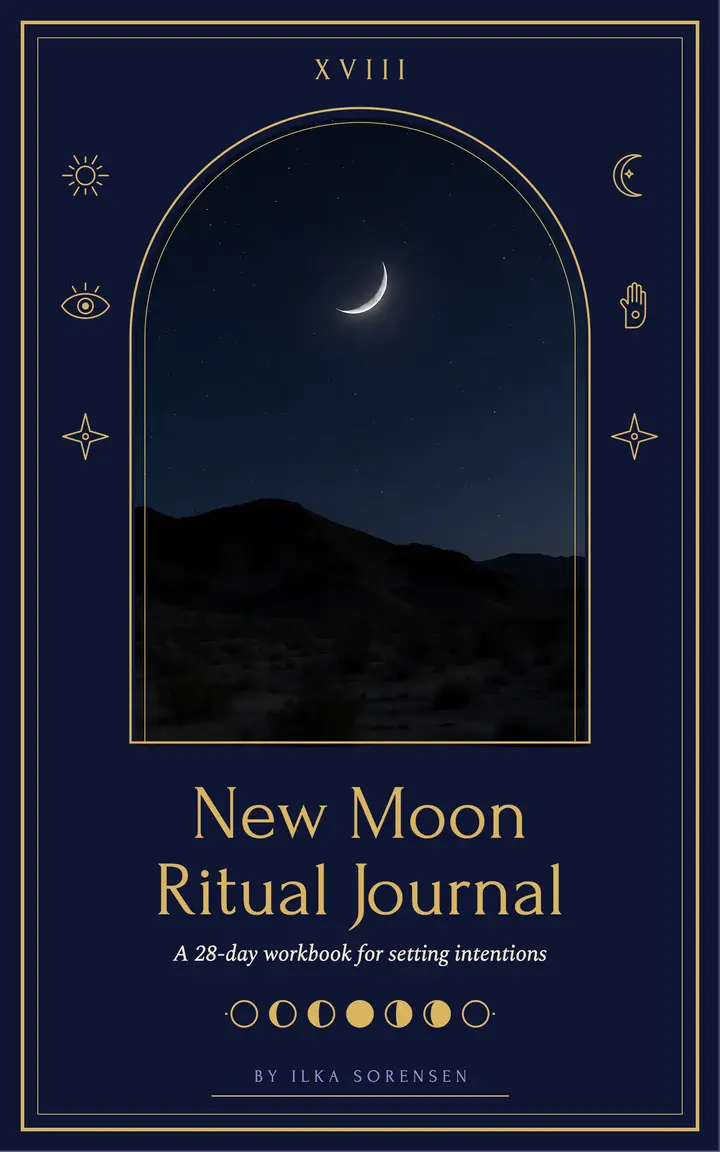 New Moon Ritual Journal ebook cover, mystic tarot template