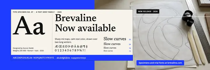 Brevaline new serif typeface specimen header template