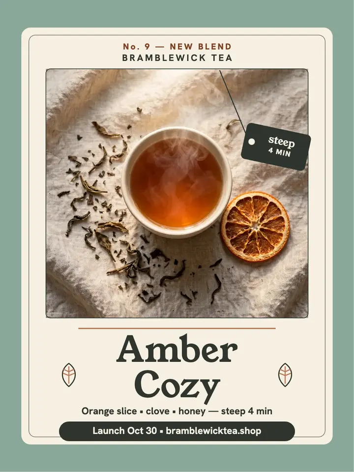 Bramblewick Amber Cozy tea launch: tea launch post template