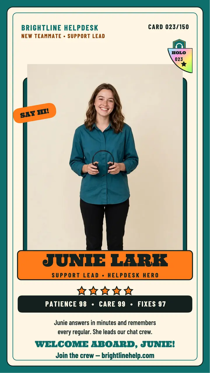 Junie Lark support lead trading card template