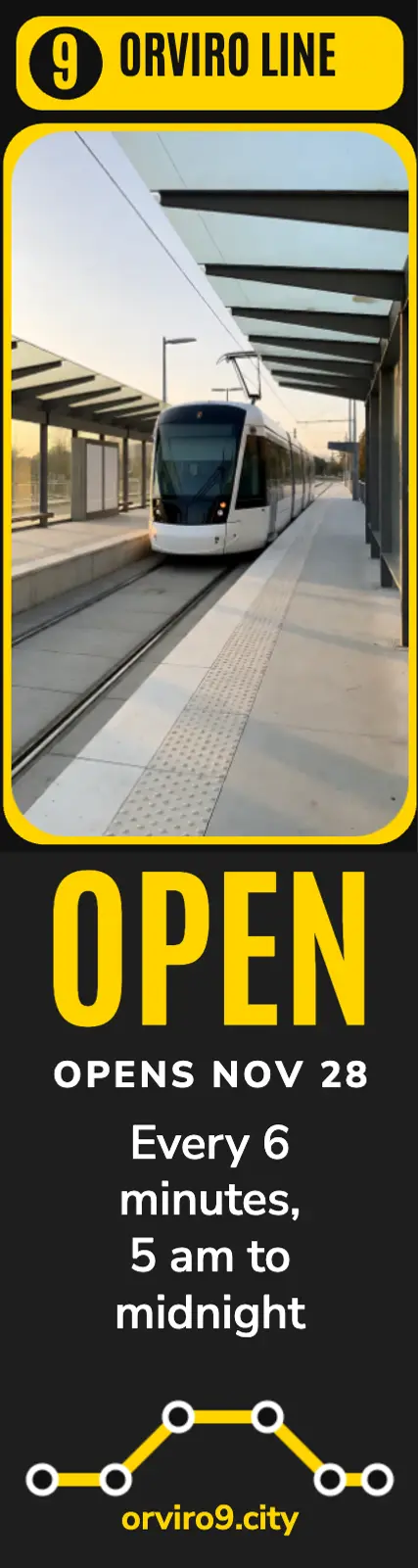 Orviro Line 9 tram opening skyscraper ad template
