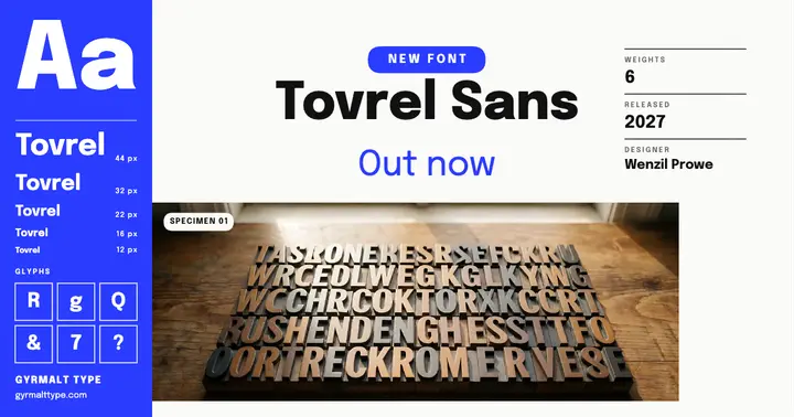 Tovrel Sans new typeface release specimen post: typeface release post template