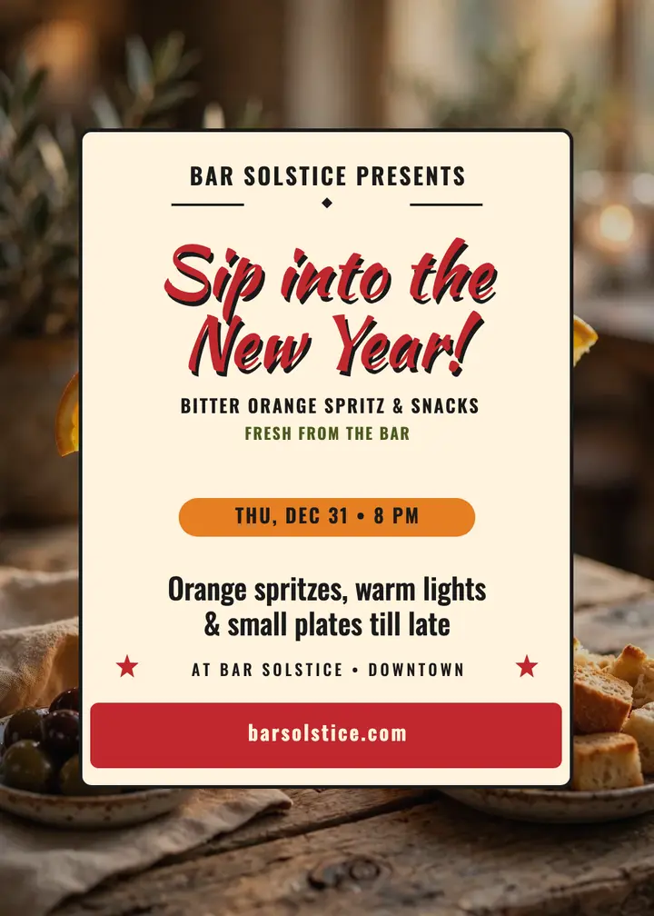 Bar Solstice New Year's Eve aperitivo invitation template