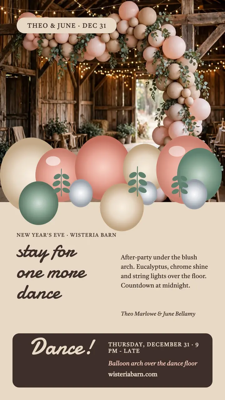 Wisteria Barn New Year after-party balloon story template