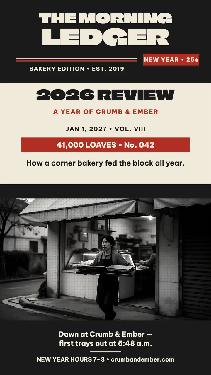 Crumb and Ember New Year broadsheet story template