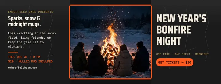 Emberfield Barn New Year bonfire timber cover template